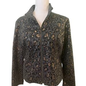Linear Zip Up Front Gray/Black w/Gold Metallic Abstract Pattern Jack   PMet